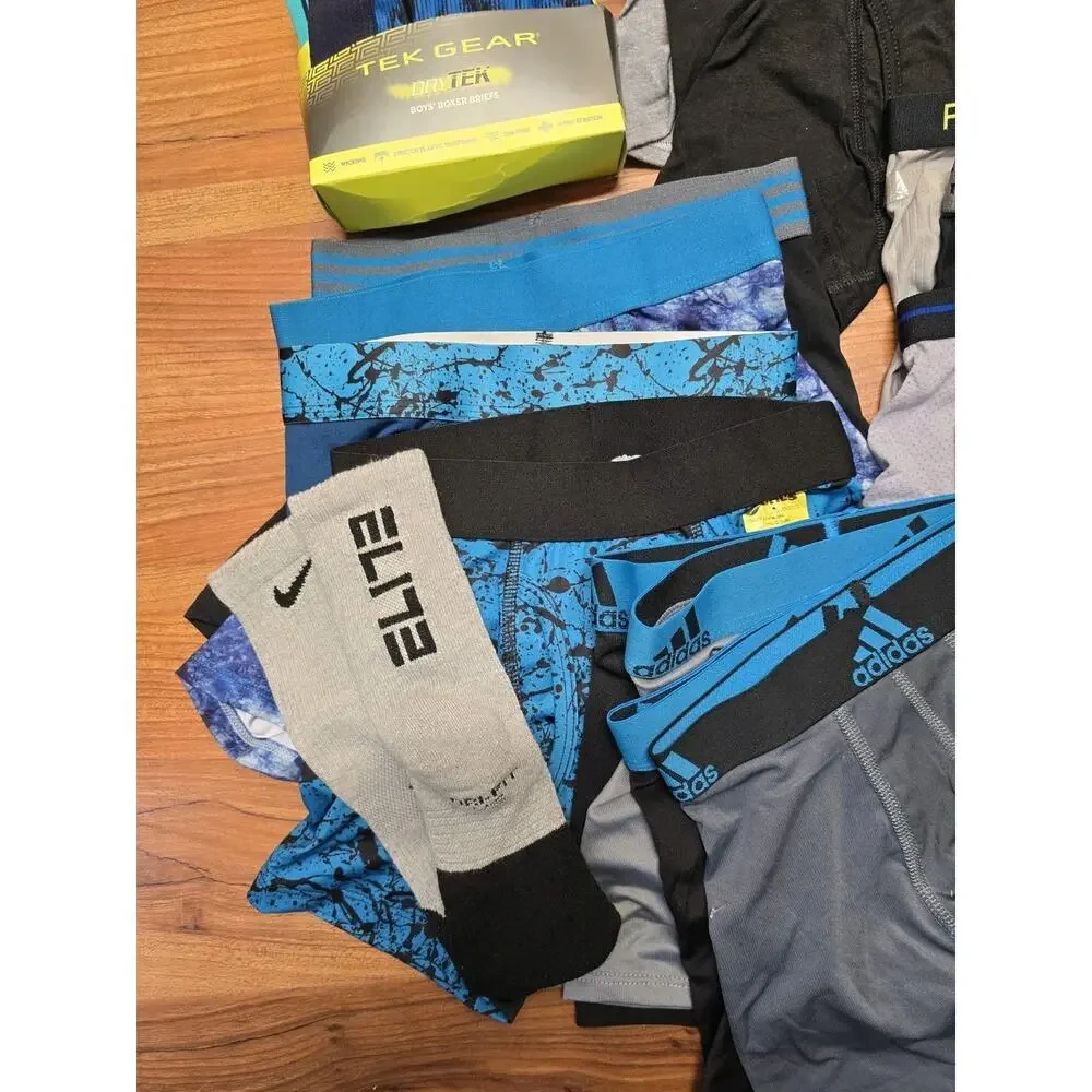 Tek Gear Adidas Boys Boxer Briefs Large Bundle Size 6-10 Socks 19 Pairs